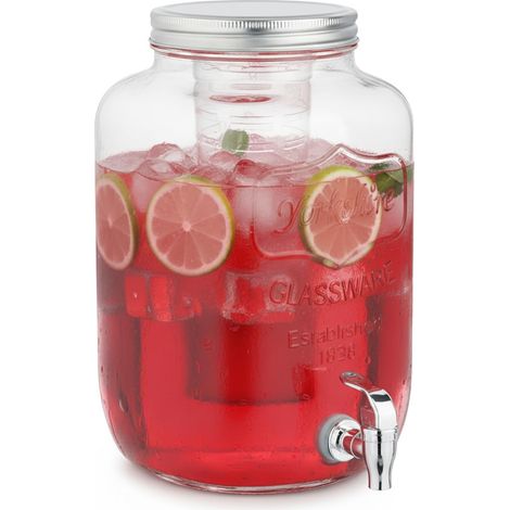 Distributeur de boissons en verre 4L avec robinet et infuseur intégré, récipient à eau et jus pour cuisine et bureau, avec couvercle en aluminium pour usage quotidien et événements (1/5)