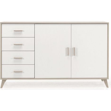 Madia con 2 ante e 4 cassetti 158 cm in melaminico Bianco Frassino- ARIEL (1/3)