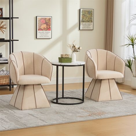 Fauteuil Pivotant Chenille 56x54x74.5cm - Chaise de Salon Ergonomique Pivotante Dossier Haut Adulte Ado - Brun Chameau (1/5)