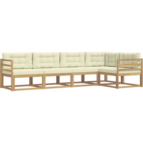 Outdoor Sofa Set with Cushion 4 pcs White and Cream Polyester vidaXL (1/5)