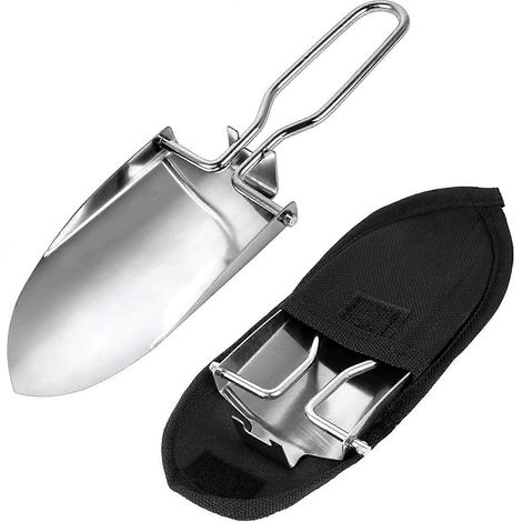 Pelle pliante 22,5 x 6,3 cm, pelle pliante, petite pelle à planter, pelle de jardin, pelle de camping, pelle de survie, argentée (1/4)