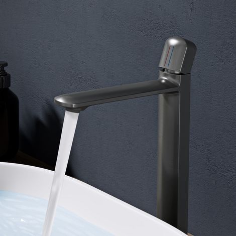 doporro Wasserhahn Bad, Waschtischarmatur Hoch mit Auslaufhöhe 236 mm, Vollkupfer Gehäuse & Keramikkartusche, Mischbatterie für Waschbecken Armaturen, Modernes Armatur Badezimmer Grau 1190H