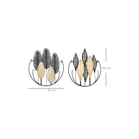 Décoration murale 3D noire et naturelle, lot de 2 feuilles en métal avec design moderne, pour salon, chambre et entrée (1/5)