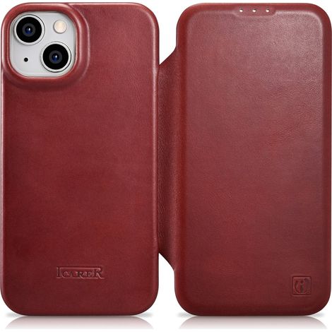 iPhone 14 Plus Lederhülle mit magnetischem Klappverschluss (MagSafe), CE-zertifiziert, geölt und gewachst, Premium-Leder, Burgunderrot (1/5)