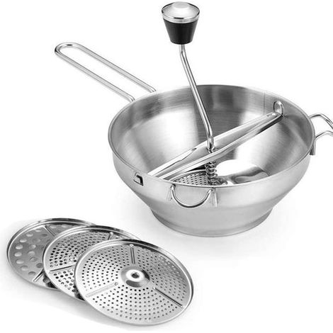 Molinillo de alimentos rotatorio，prensador de mermeladas，con 3 discos de molienda intercambiables，fabricado en acero inoxidable (1/5)