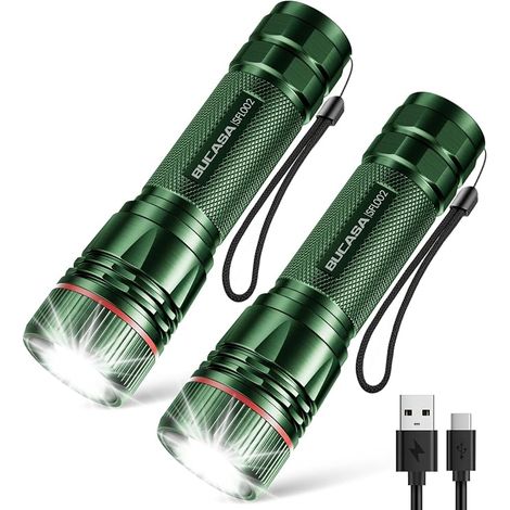 Linterna LED recargable BUCASA, linterna LED ultra potente de 2000 lúmenes con 3 modos, paquete de 2 linternas infantiles con zoom, linterna impermeable para acampar, hacer senderismo y emergencias (v (1/5)