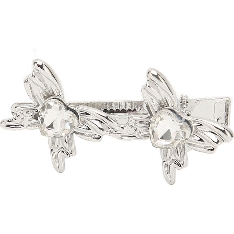 Épingles à cheveux papillon métal argenté, double papillon central strass, glamour et mignon, pince à cheveux blanche (1/5)