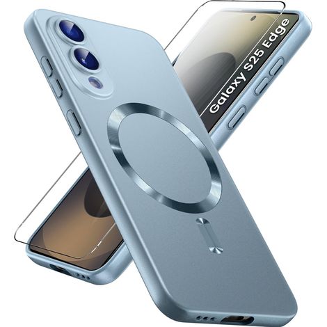 Coque Samsung Galaxy S25 Edge, ColorMag, compatible MagSafe, bleue + verre trempé 9H (1/5)