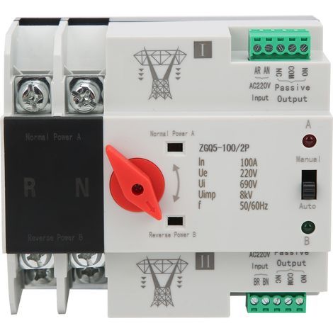 SUNXURY Commutateur de transfert automatique à double alimentation contrôleur 2 voies ininterrompu ZGQ5-100/2P 220V (1/5)