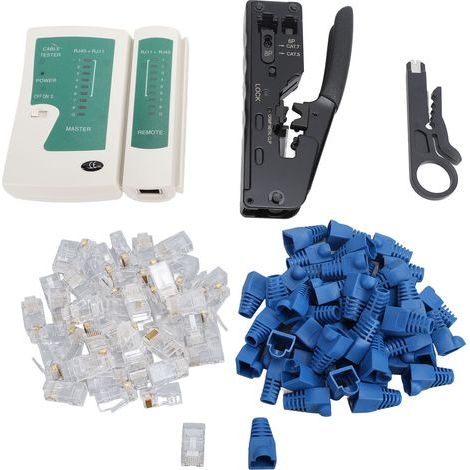 Outil de sertissage RJ45, pince à sertir Ethernet Cat5 Cat5e Cat6 avec testeur de câble réseau, dénudeur de fil (1/5)