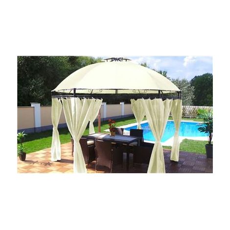 Tonnelle de jardin ronde écru 3,50m – Hauteur 2,90m – Armature métal avec revêtement en poudre – Résistante aux UV – Swing & Harmonie