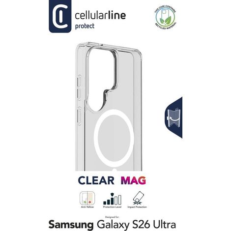 Cellularline Clear Mag - Galaxy S26 Ultra Funda transparente ultra resistente con borde de goma, compatible con el ecosistema Qi2 y accesorios magnéticos, tratada contra el amarilleamiento. (1/2)
