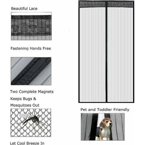 Moustiquaire Magnétique Porte 140x220cm,Moustiquaire Porte en Fibre de Verre,Rideaux Anti Mouches pour Porte Fermeture Automatique Maille Ultra ​Fine sans Perçage(Noir), (1/3)