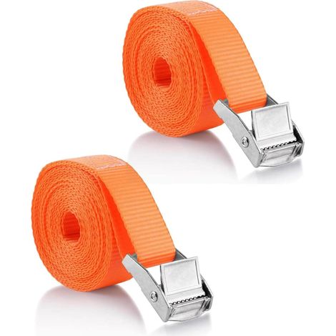 4 Pièces 2M Sangle d'Arrimage, Sangle à Cliquet avec Boucle de Serrage en Alliage de Zinc pour Fixation Moto/Voiture/Porte Vélo/Bagage/Déménagement (1/5)
