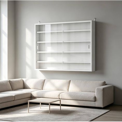 Vitrine murale blanche 80x9,5x60 cm avec 2 portes en verre et 4 étagères réglables (1/5)