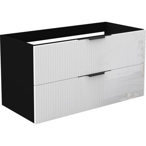 Unterschrank Badmöbel Badschrank Waschbeckenunterschrank 100cm Mattschwarz+Hochglanzweiß TYP3 (1/5)