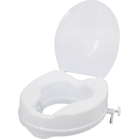 Rehausseur de toilette avec couvercle, supportant jusqu'à 136 kg (300 lb), avec pinces de serrage, compatible avec la plupart des toilettes allongées (blanc, 10 cm [4 pouces]). (1/2)