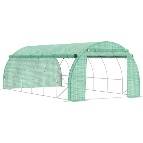 Serre de plantation OutSunny Polytunnel 6x3x2m avec protection UV, praticable, couverture rabattable en tube d'acier, vert (1/5)