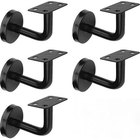 Lot 5 Supports de Main-Courante d'Escalier Noir, Supports de Rampe d'Escalier en Acier Inoxydable, 60x80 mm, pour Rampes d'Escalier, Appui ou Balustrade Intérieure et Extérieure (1/5)