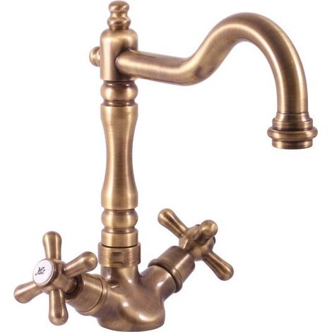 Mélangeur lavabo MORAVA RETRO pivotant en laiton-Bronze-Bronze-- (1/3)
