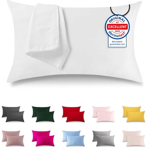 Set of 2 Taie Oreiller 40x60 cm, 100% Coton, Taie d'oreiller avec Fermeture éclair Très Douce, Convient Aux Personnes Souffrant D'allergies, Blanc (1/5)