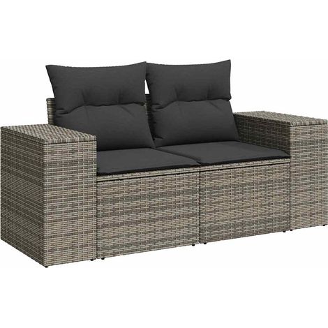 Maison Exclusive - Divano da Giardino con Cuscini 2 Posti Grigio in Polyrattan