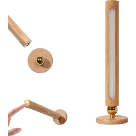 Lampe de chevet magnétique rechargeable en bois, veilleuse LED pour chambre, lampe murale tactile à intensité variable, lampe de penderie rotative à 360° (1/5)
