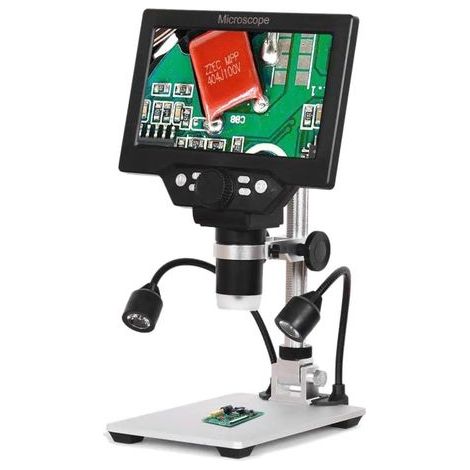 Microscopio digitale da 7 pollici con schermo HD, 12 megapixel, zoom 1-1200X, 2 luci LED e batteria da 3000 mAh (1/5)