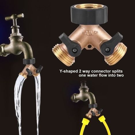 Adattatore per rubinetto dell'acqua a 2 vie a forma di Y in ottone, raccordo per tubo flessibile da 3/4" per irrigazione da giardino (standard europeo) (1/4)