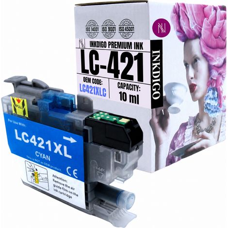 Inchiostro Inkdigo LC421XLC compatibile con Brother DCP-J1050DW MFC-J1010DW, certificato TÜV. (1/5)