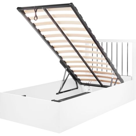 Cama de madera con almacenaje moderno somier de listones dormitorio 90 x 200 cm blanco Rouvillers (1/5)