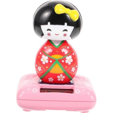 Décoration de voiture : poupée Maiko japonaise en kimono rouge, alimentée à l'énergie solaire, avec motif de poupée penchée. Cadeau idéal pour la maison ou le bureau.-117cm-Red (1/2)