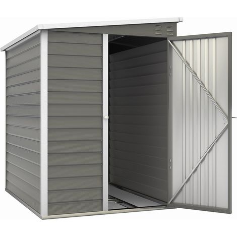 Metall Gerätehaus 2,3m² 142x184x181cm Geräteschuppen mit Fundament Pultdach Fenster abschließbar Tür Handschuhe wetterfest Gartenhaus Outdoor Garten Schuppen für Garten Hinterhof Hellgrau