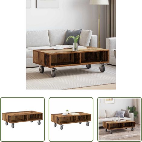 Meuble de salon - Table d'appoint avec roues Bois ancien 90 x 50 x 30 cm (1/5)