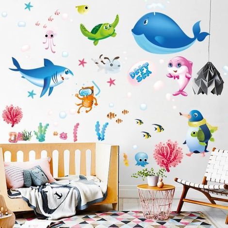 Wall Stickers - Marine Animals - Dolphin - 50x70 cm - Multicolored - Waterproof and Removable