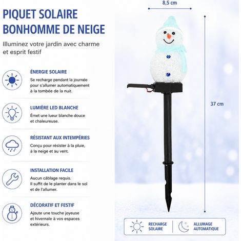 Balise solaire bonhomme de neige LED bleue décorative à piquer pour jardin et extérieur bleu 200 g – Livraison gratuite