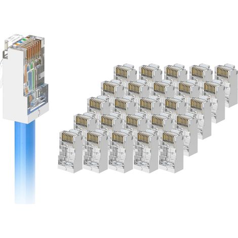 Pack of 25 RJ45 CAT6 Connector Ends Shielded Connector Ends RJ45 8P8C Nickel-Plated via a Modular Socket Ethernet Printer (1/5)