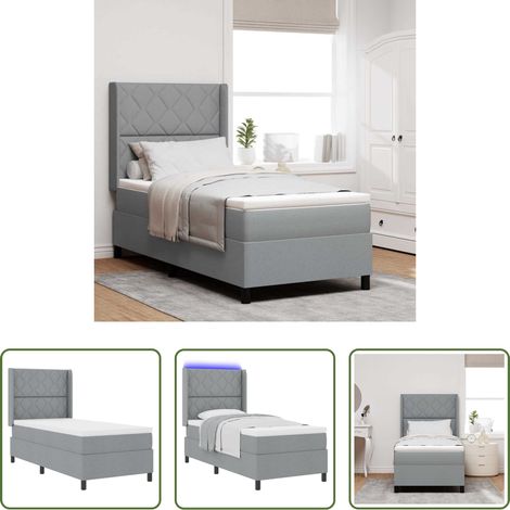 Stoffbett - LED Boxspringbett mit Matratze Hellgrau 100 x 200 cm Stoff (1/5)