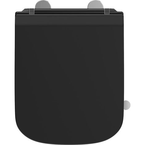 Lunette de toilette carrée ultra fine à fermeture amortie en urée-formaldéhyde noir à libération rapide pour un nettoyage facile, siège de toilette universel, charnières réglables pour (1/5)