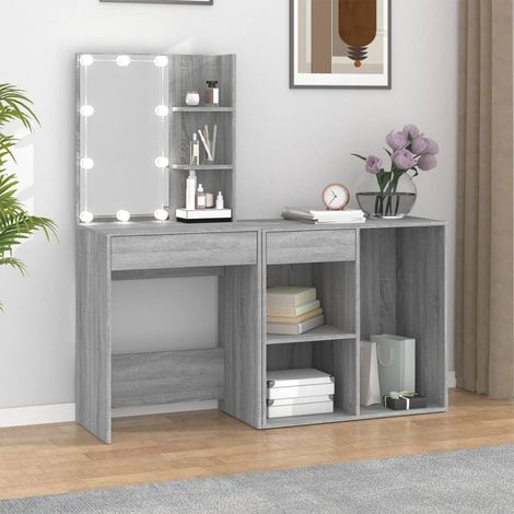 Coiffeuse,Table de Maquillage Moderne à LED avec armoire Sonoma gris Bois d'ingénierie -BV89127 (1/5)
