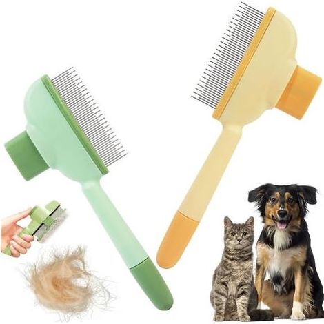 Lot de 2 brosses de toilettage autonettoyantes pour chiens et chats, brosse douce anti-nœuds, peigne de massage pour poils courts et longs, outil de soin pour animaux (1/5)