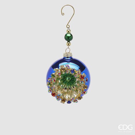 EDG Enzo De Gasperi Addobbo Natale Palla Jewel Vetro D 8 Cm Blue 1 Pz