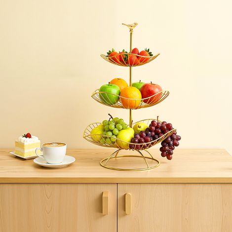 Corbeille à fruits en métal à 3 niveaux pour le comptoir de la cuisine, la table à manger (doré) (1/5)