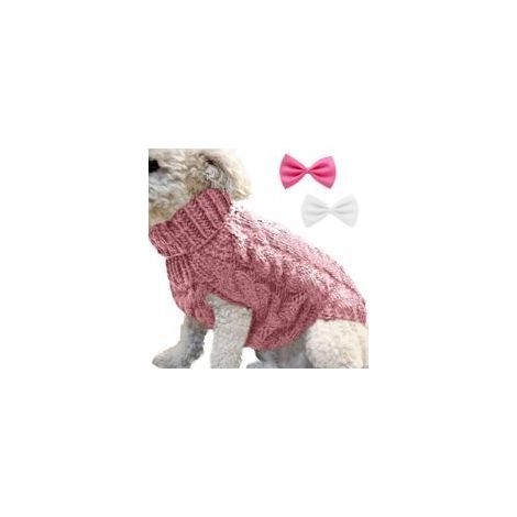 1 pièce pour animal de compagnie - Col roulé - Veste tricotée - Vêtements pour animaux de compagnie - Pull chaud - Pull d'hiver - Accessoires pour animaux de compagnie (L, rose) (1/4)
