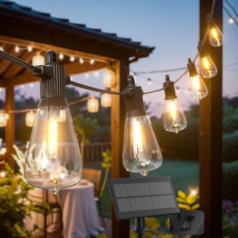 Solaire Guirlande Lumineuse Exterieure 15M Ip65 Étanche Avec 25 + 2 ST38 Ampoules Guirlande Lumineuse En Sur Secteur Led Rechargeable 5 Modes d'Éclairage Blanc Chaud Pour Balcon Terrasse (1/5)