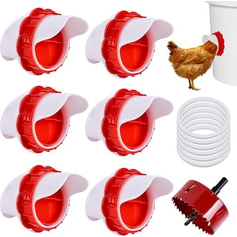 Mangeoire Poules 6 Ports, 6 Pièces Mangeoire Poules, DIY Mangeoire À Volaille Gravité Kit, Mangeoire Poule Automatique, Mangeoire Poules Anti Nuisible pour Seaux Tonneaux Bacs Auges (1/5)