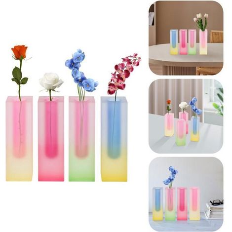Set de 4 Vases Acryliques - Vases Dégradés de Couleur - Vases de Fleur - Vase Décoratif Minimaliste Moderne - Lot de Vases (1/4)
