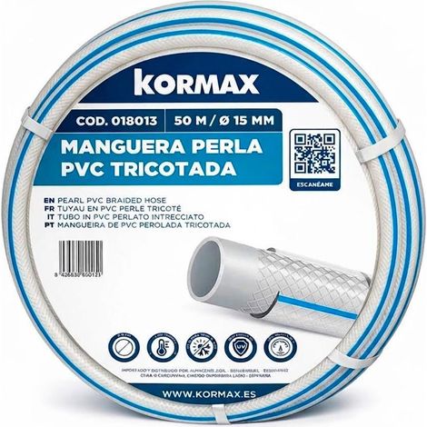 KORMAX manguera perla tricotada 15 mm 20 bar , Manguera de Jardín PVC Perla Tricotada 15 mm Kormax.
- Manguera de jardín Perla Tricotada, fabricada en PVC flexible con refuerzo tri (1/2)