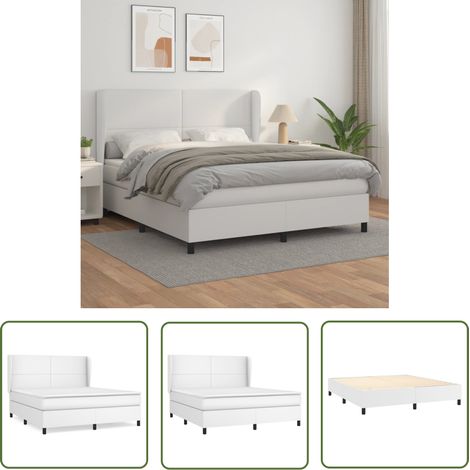 The Living Store Sommier à lattes de lit avec matelas Blanc 180x200cm Similicuir - Lit Plateforme - Lit Double - Literie - Chambre À Coucher - Meuble De Rangement (1/5)