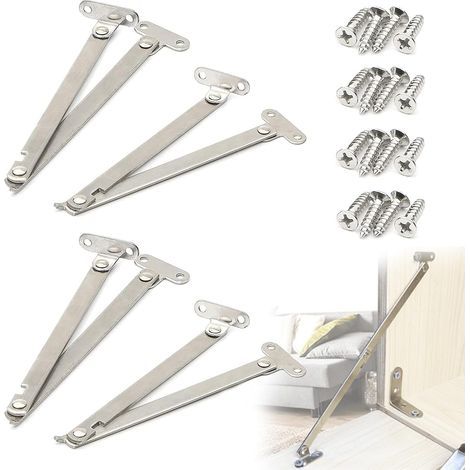 CSPARCV Set mit 4 Edelstahl-Möbelscharnieren – Klappenstütze – Klappenstütze – Klappenstütze – für Schranktüren – Silber (1/5)